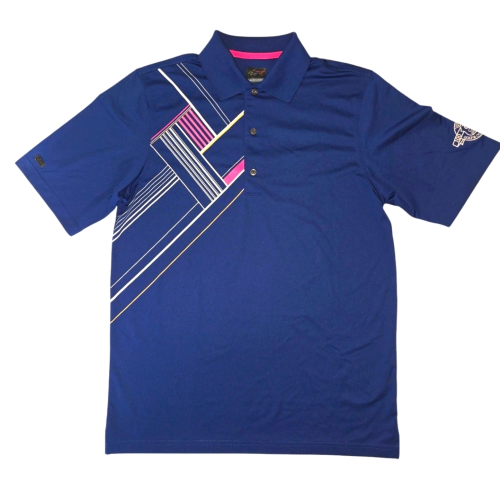 • GREG Norman • Men's Blue & Pink Graphic ⛳️ Golf Polo Shirt Mens Sz SMALL